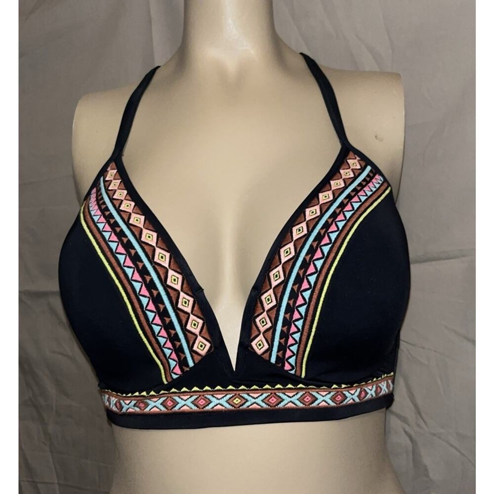 Shade & Shore WOMEN'S BLACK WITH AZTEC PRINT PADDED CUPS Bikini Bra Top 36DD
